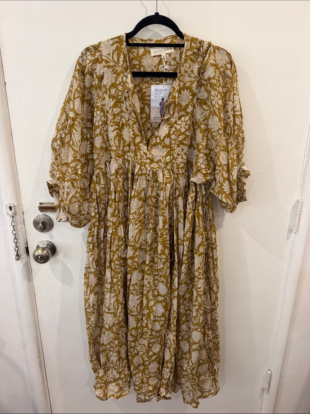 Daughters of India Mustard Yellow Floral Midi Dress